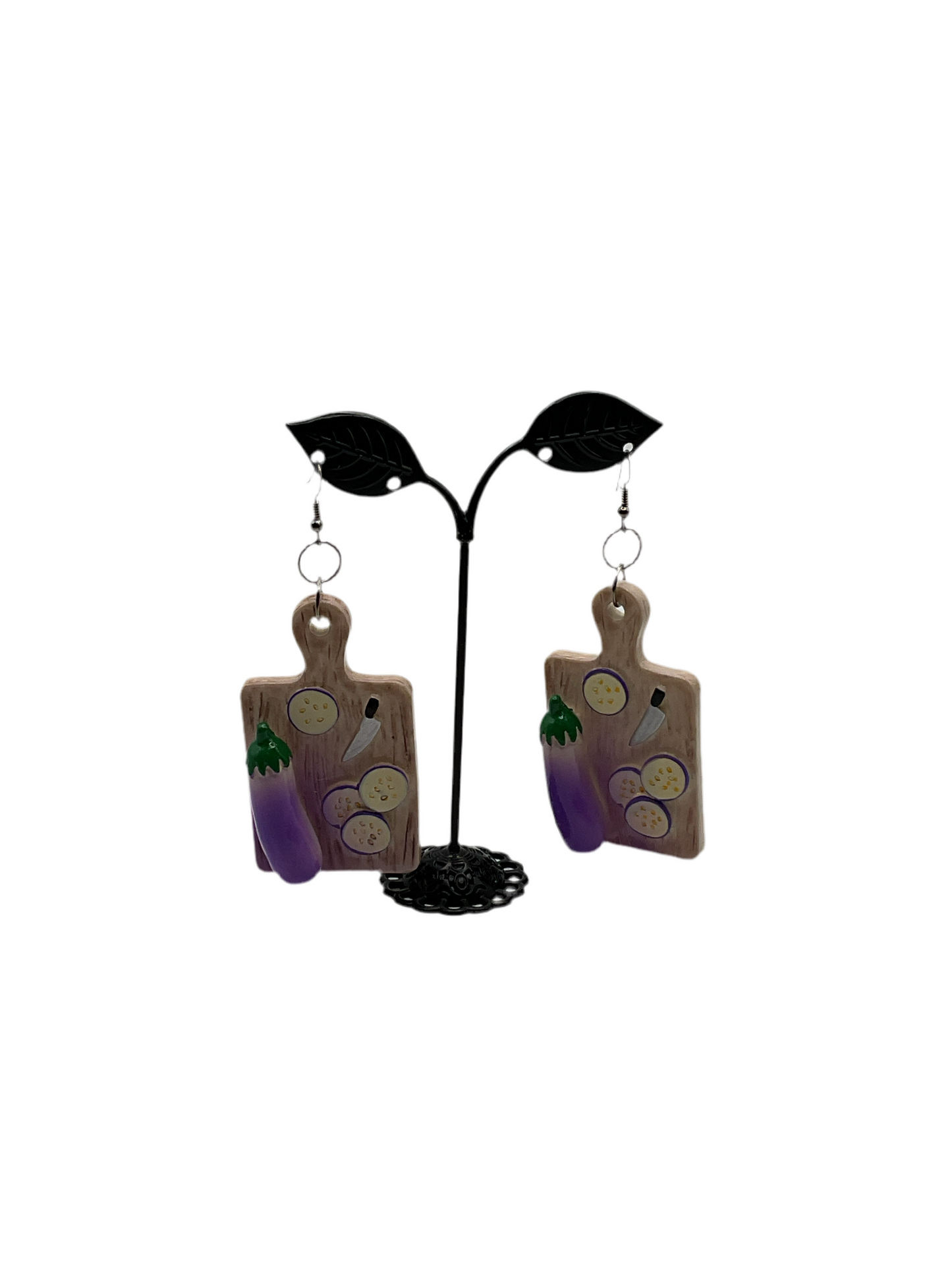 Eggplant cutting board earrings
