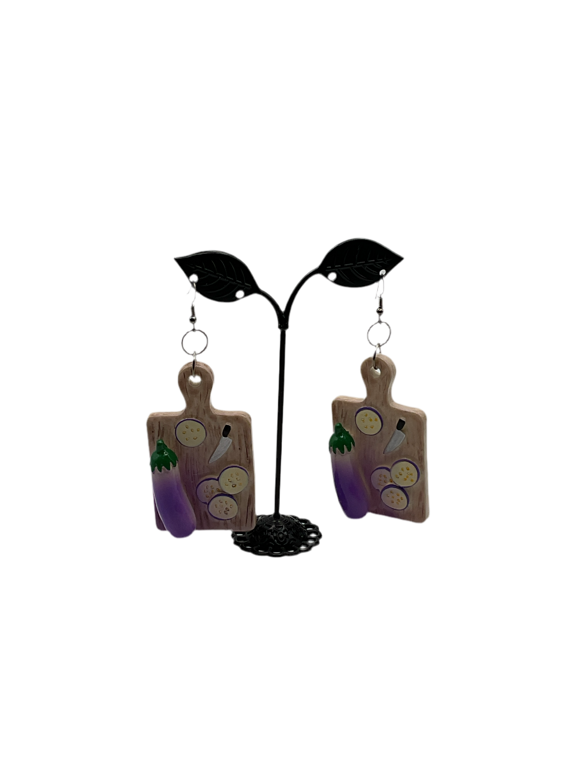Eggplant cutting board earrings