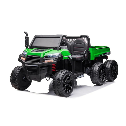 24V 6 Wheeler Freddo Tractor Trailer 2 Seater Ride-on with Dump Cart and Parental Remote Green