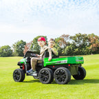24V 6 Wheeler Freddo Tractor Trailer 2 Seater Ride-on with Dump Cart and Parental Remote