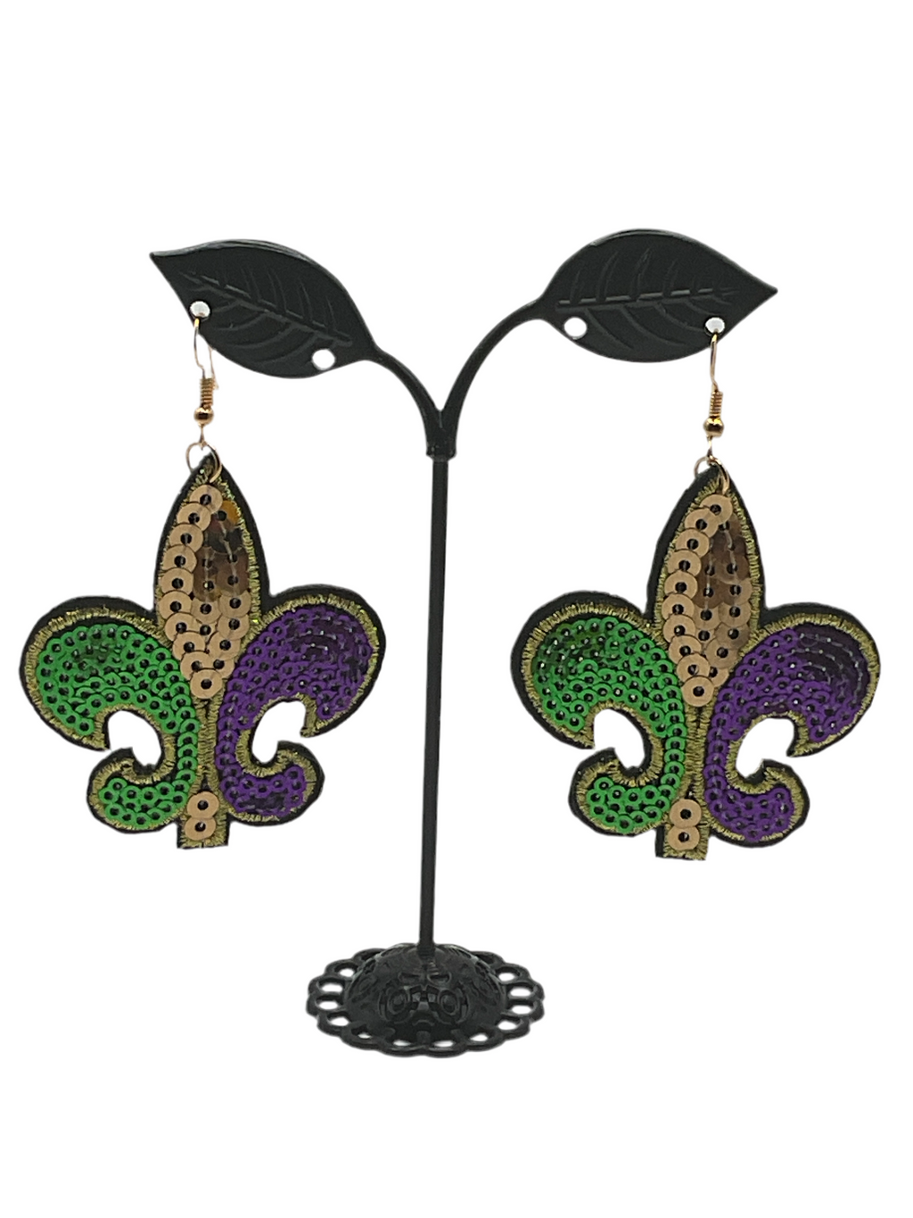 Sequin fleur-de-lis earrings