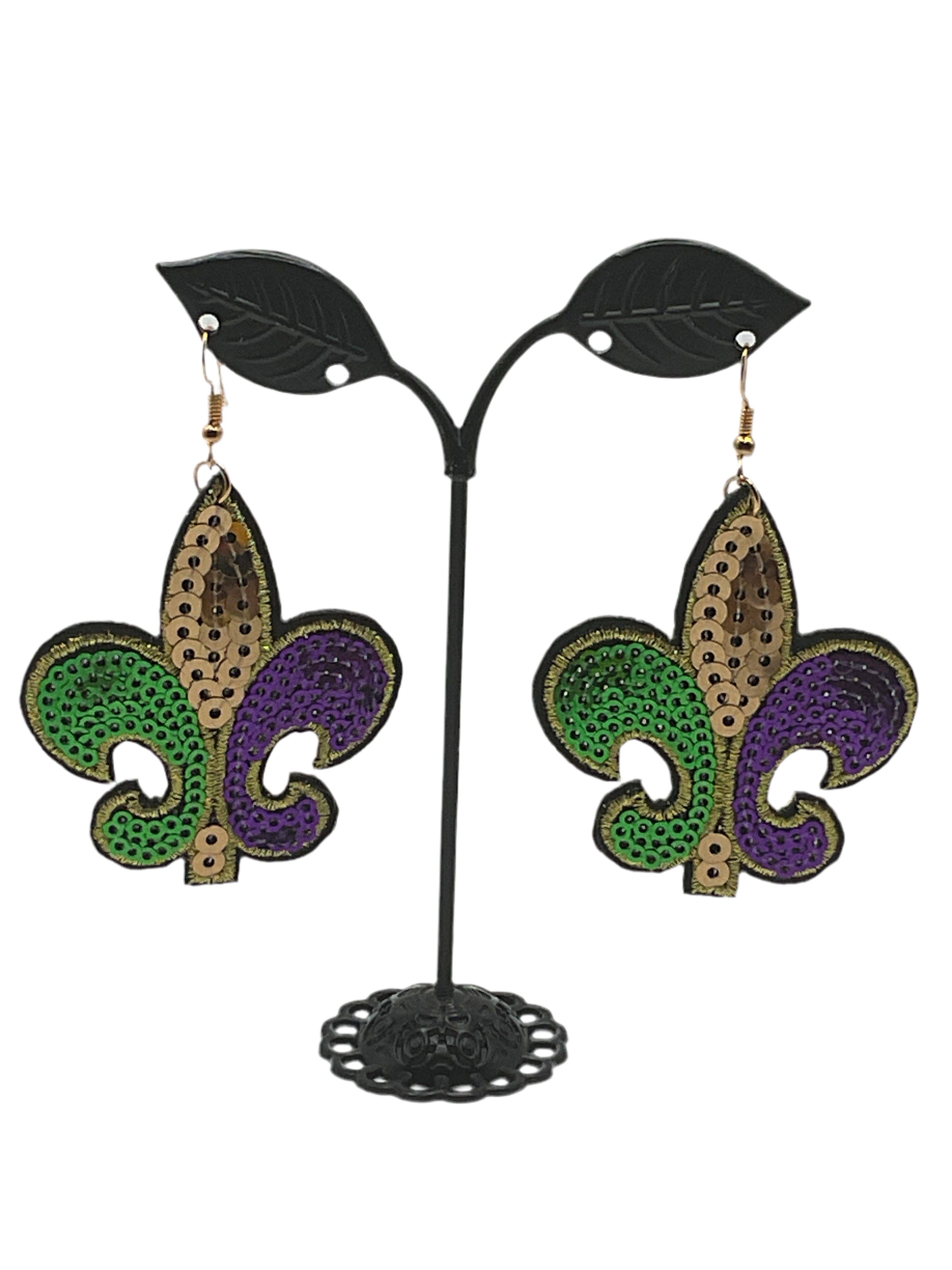 Sequin fleur-de-lis earrings