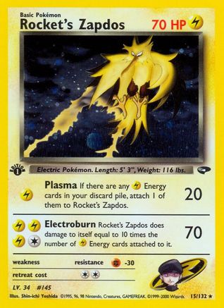 Rocket's Zapdos 015/132 - Gym Challenge 1st Edition Holofoil