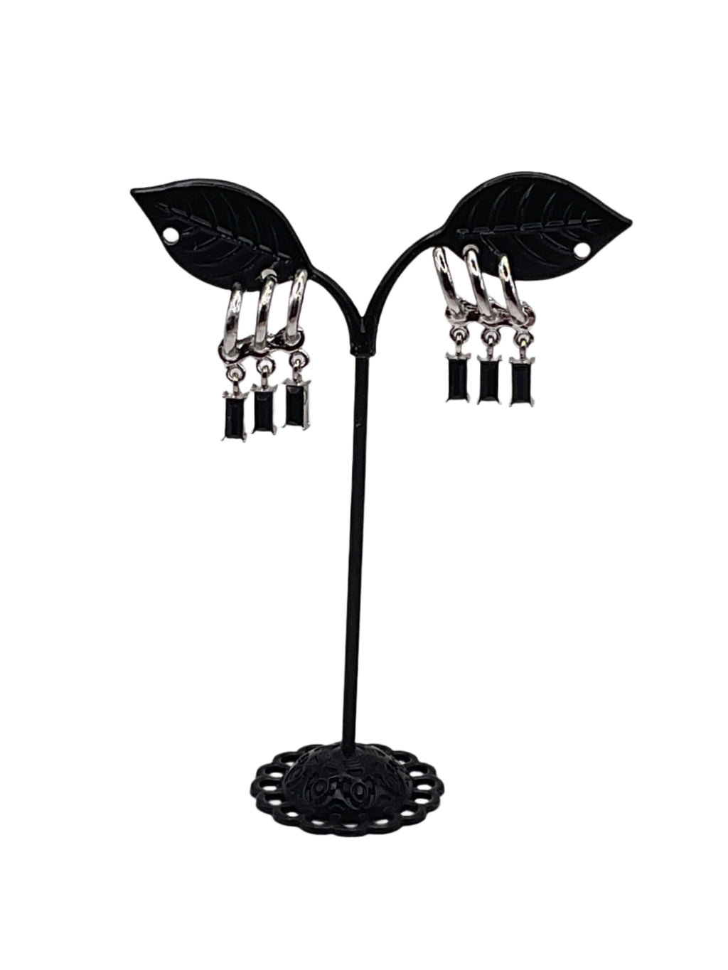 Black Dangling Gem Earrings