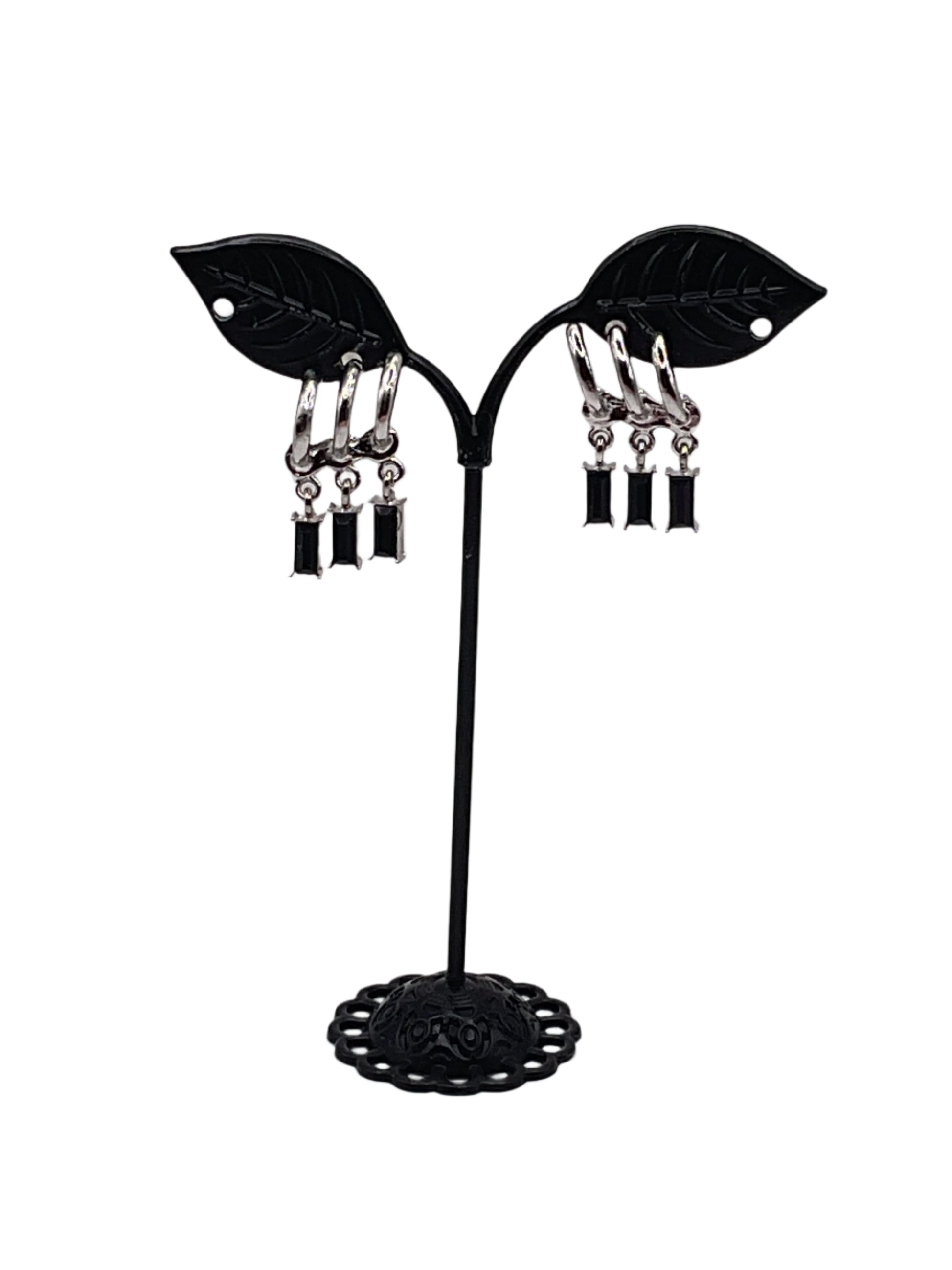 Black Dangling Gem Earrings