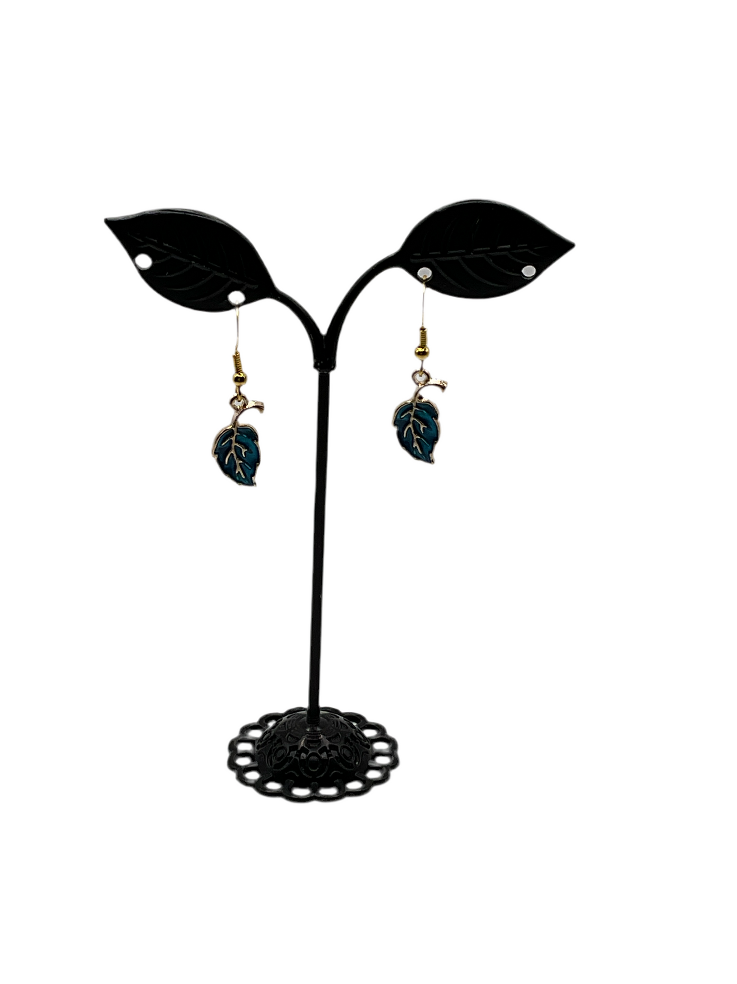 Blue leaf earrings