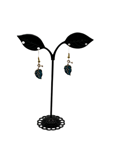 Blue leaf earrings
