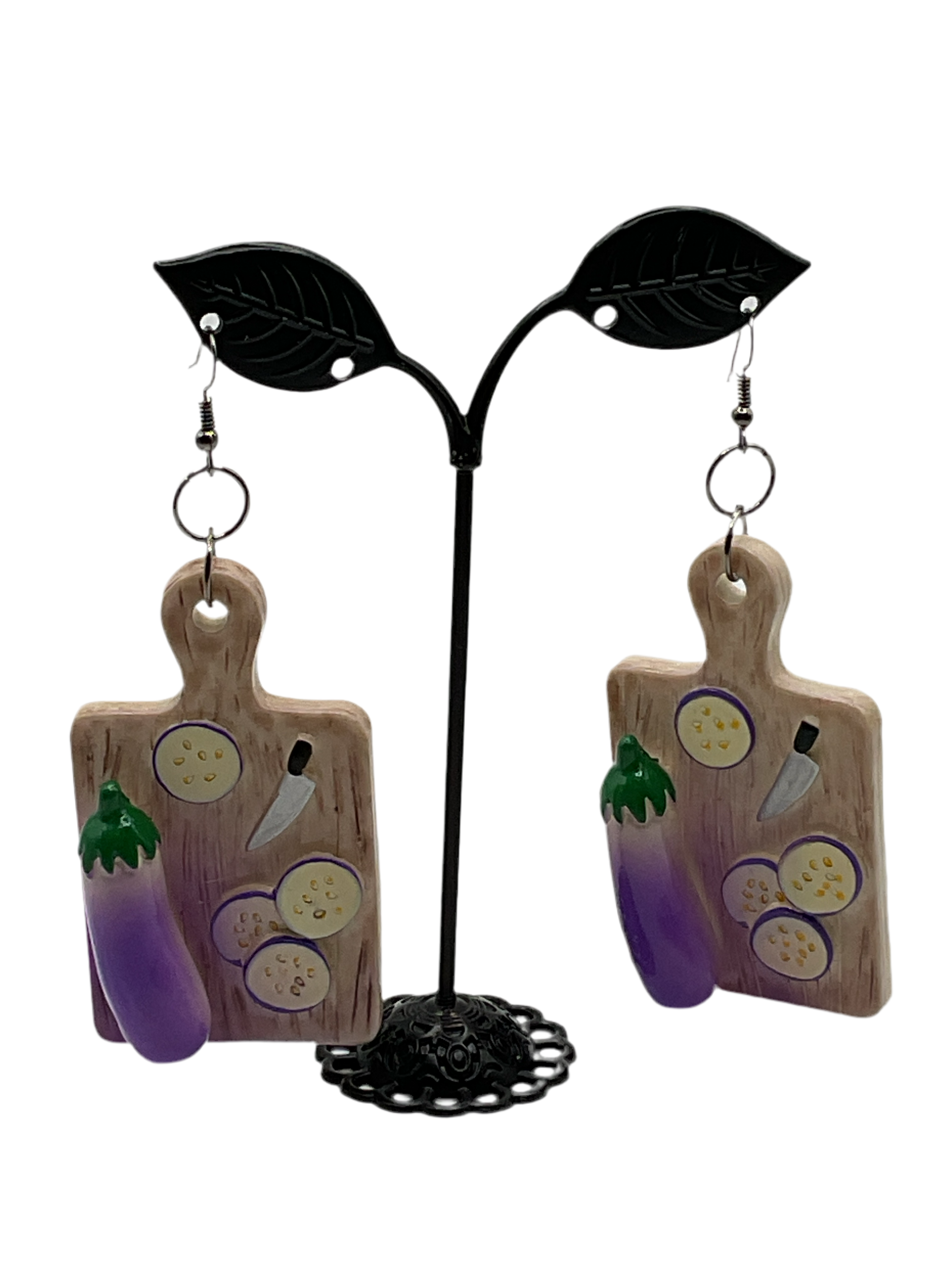 Eggplant cutting board earrings Main image