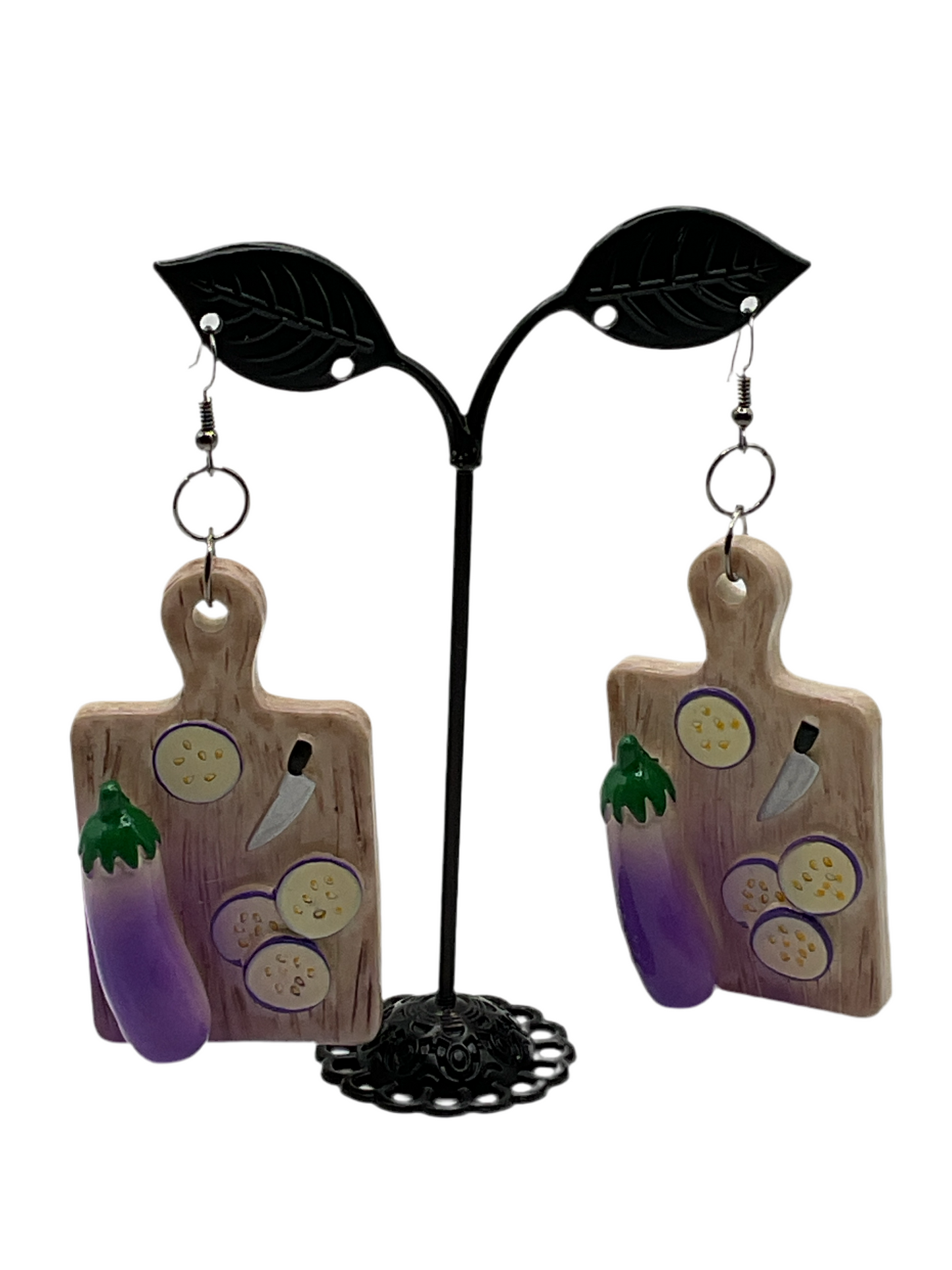 Eggplant cutting board earrings