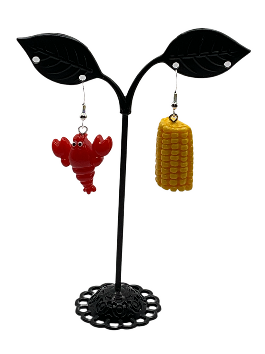 Crawfish and corn earrings