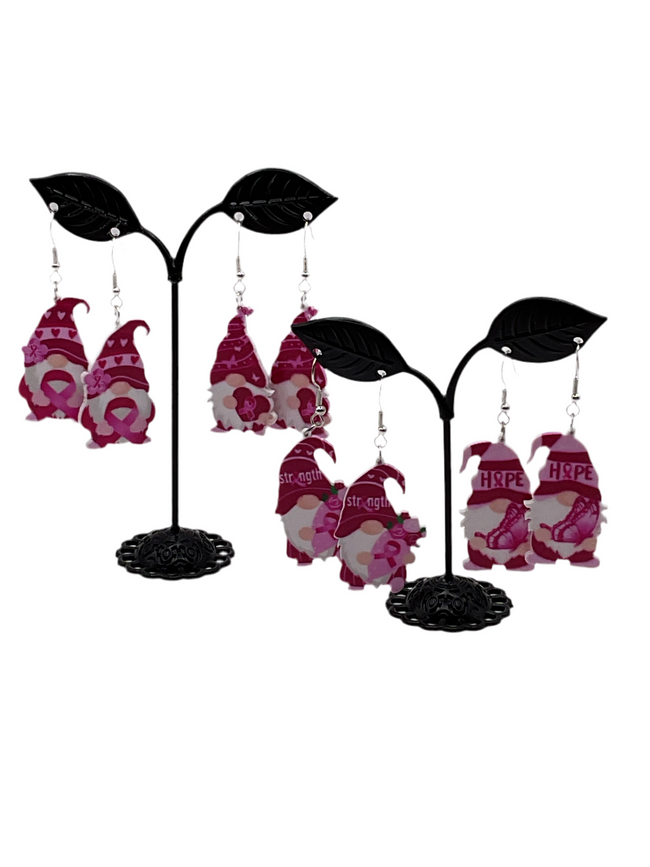 Breast cancer gnome earrings Hover Image