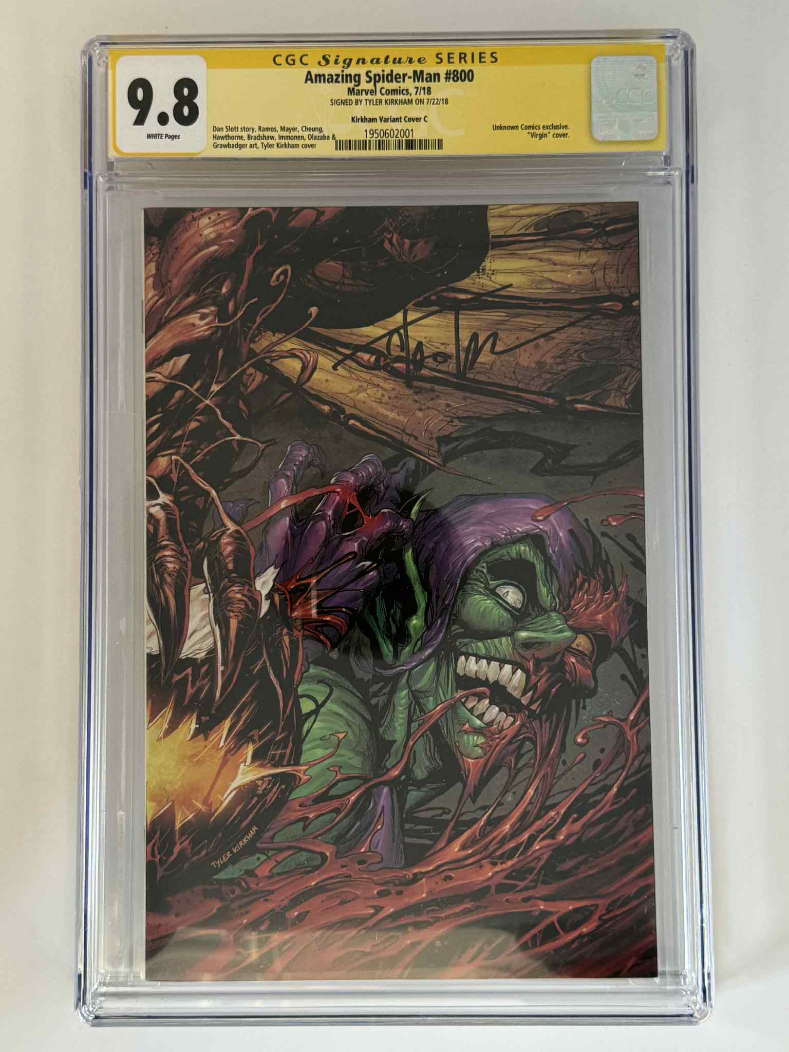 [Signed by Tyler Kirkham] Amazing Spider-Man #800 CGC 9.8 Yellow Label Exclusive Virgin Var Main image