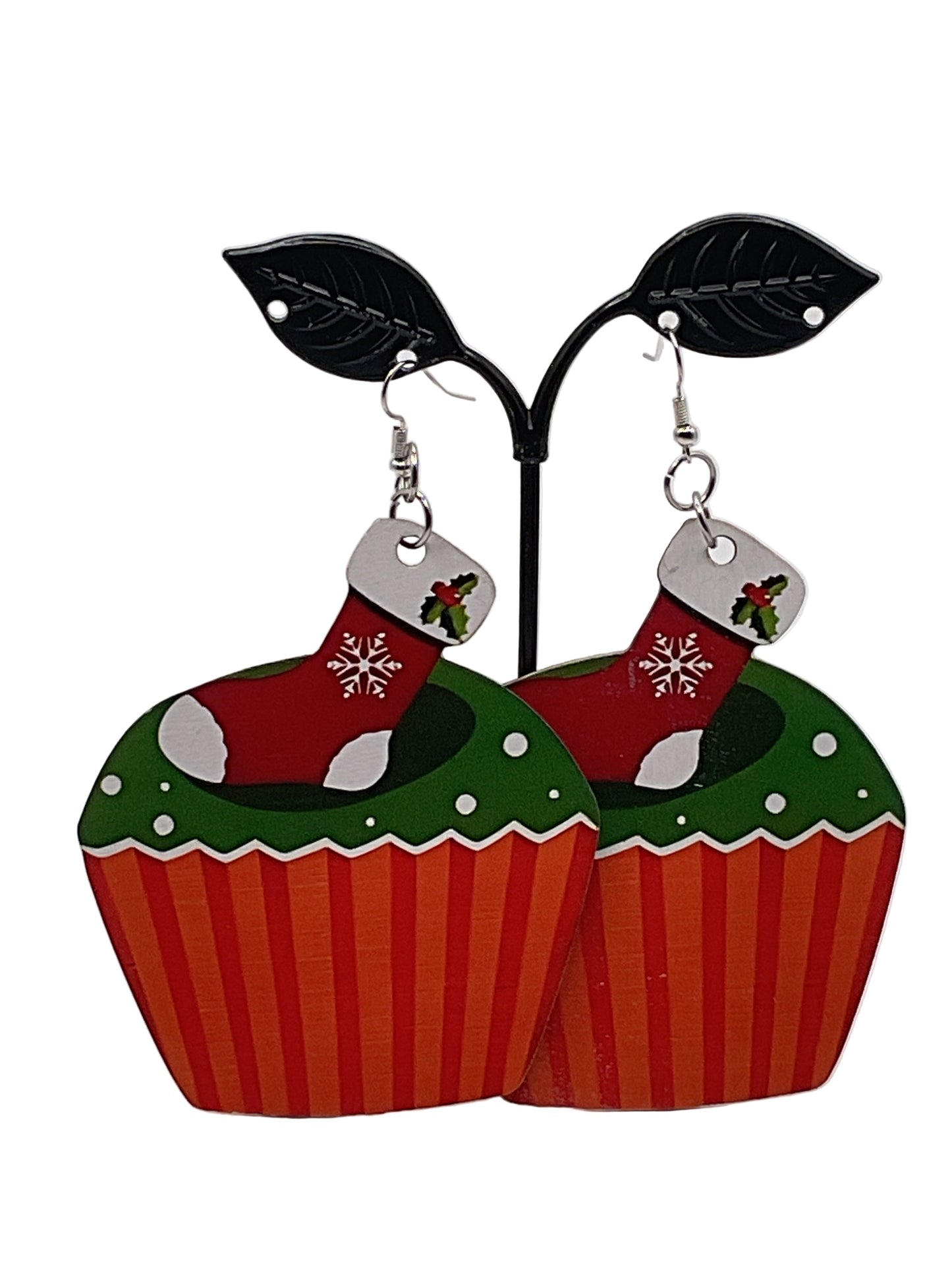 Wooden Christmas Earrings CUPCAKE