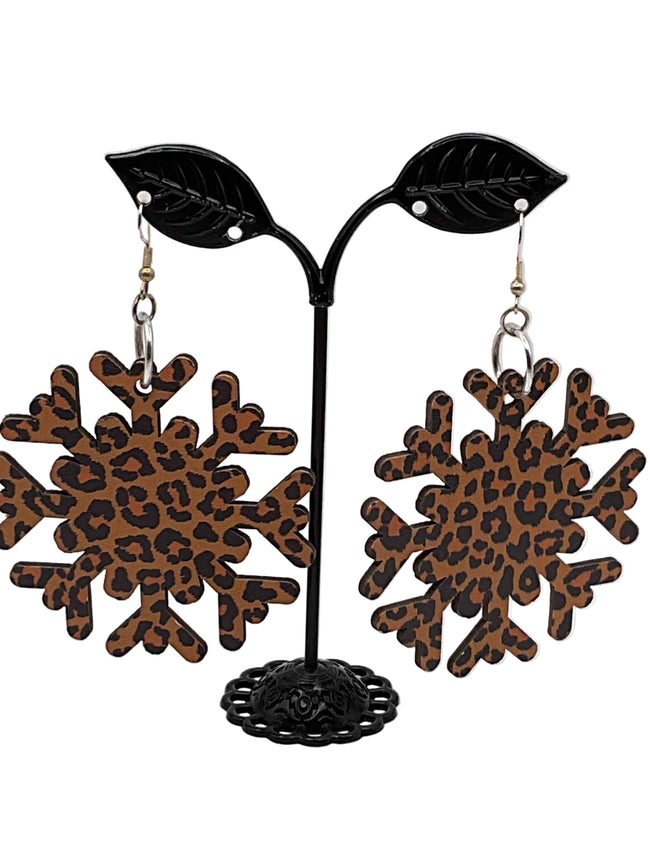 Cheetah print snowflake earrings Hover Image