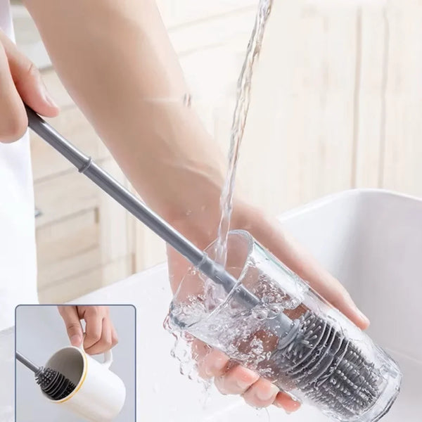 Silicone Milk Bottle Brush Cup Scrubber Glass Cleaner Kitchen Cleaning Tool Long Handle Drink Bottle Glass Cup Cleaning Brush