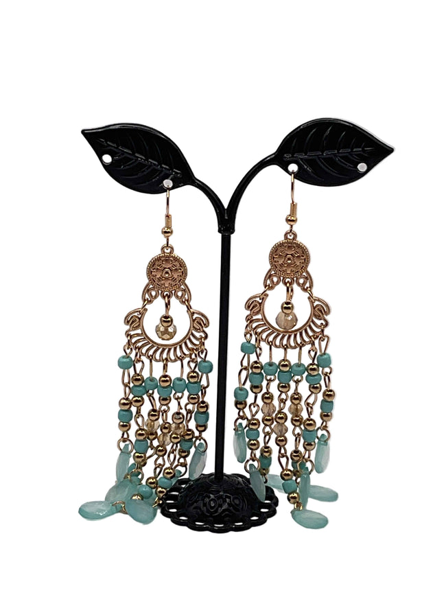 Blue and golden beaded earrings Hover Image