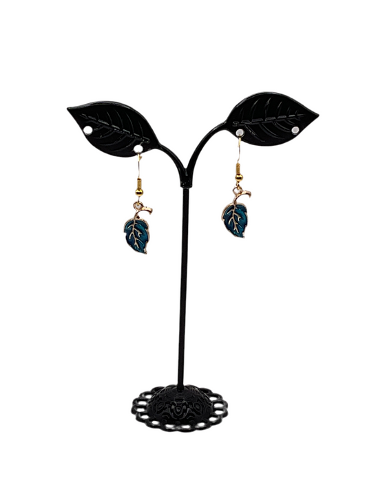 Blue leaf earrings