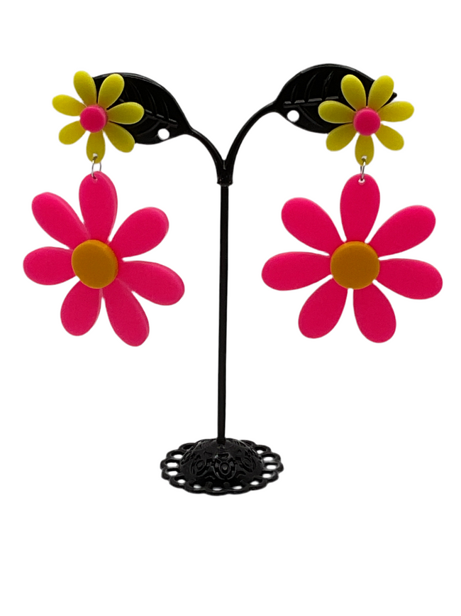 Colorful Large Flower Earrings Hover Image
