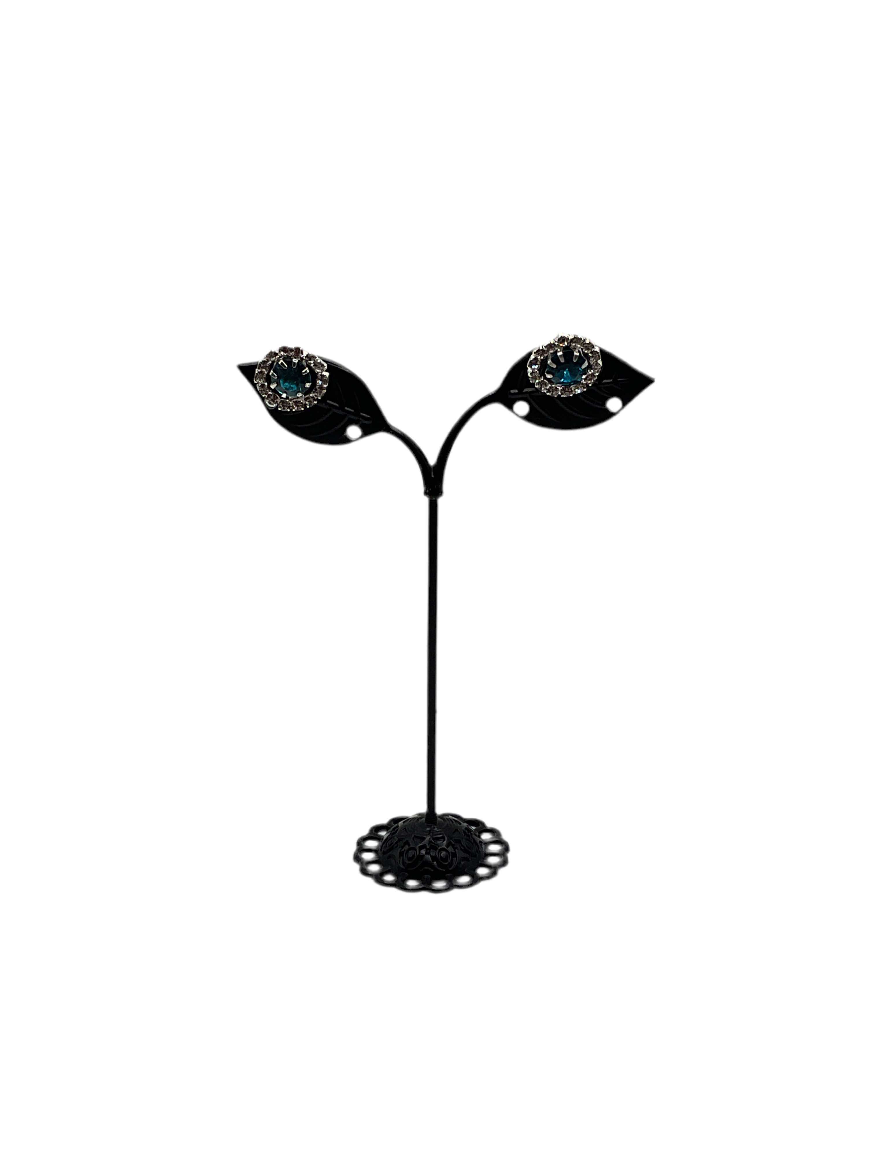 silver aquamarine clear halo earrings