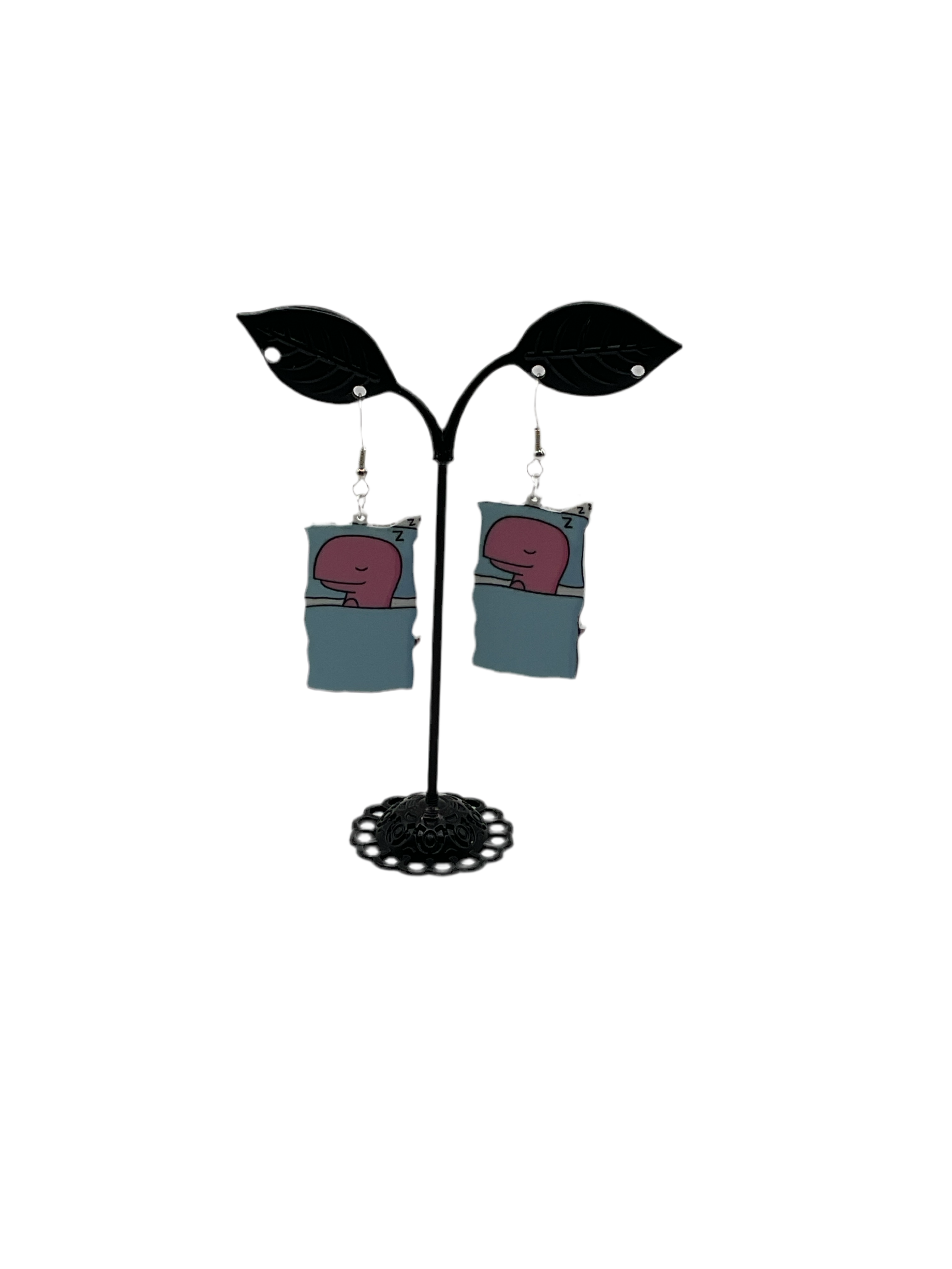 Sleeping Pink Dino Earrings