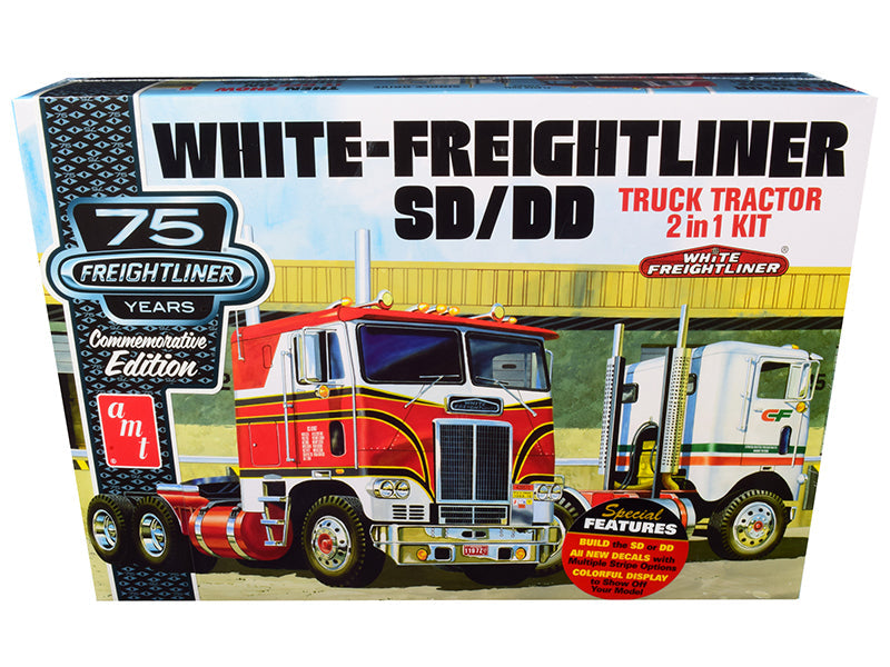 AMT - Skill 3 Model Kit White Freightliner SD/DD Truck Tractor 2-in-1 Kit with Display Base "75th Freightliner Anniversary" Commemorative Edition 1/25 Scale Model