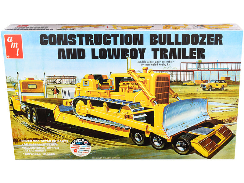 AMT - Skill 3 Model Kit Construction Bulldozer and Lowboy Trailer Set of 2 pieces 1/25 Scale Model