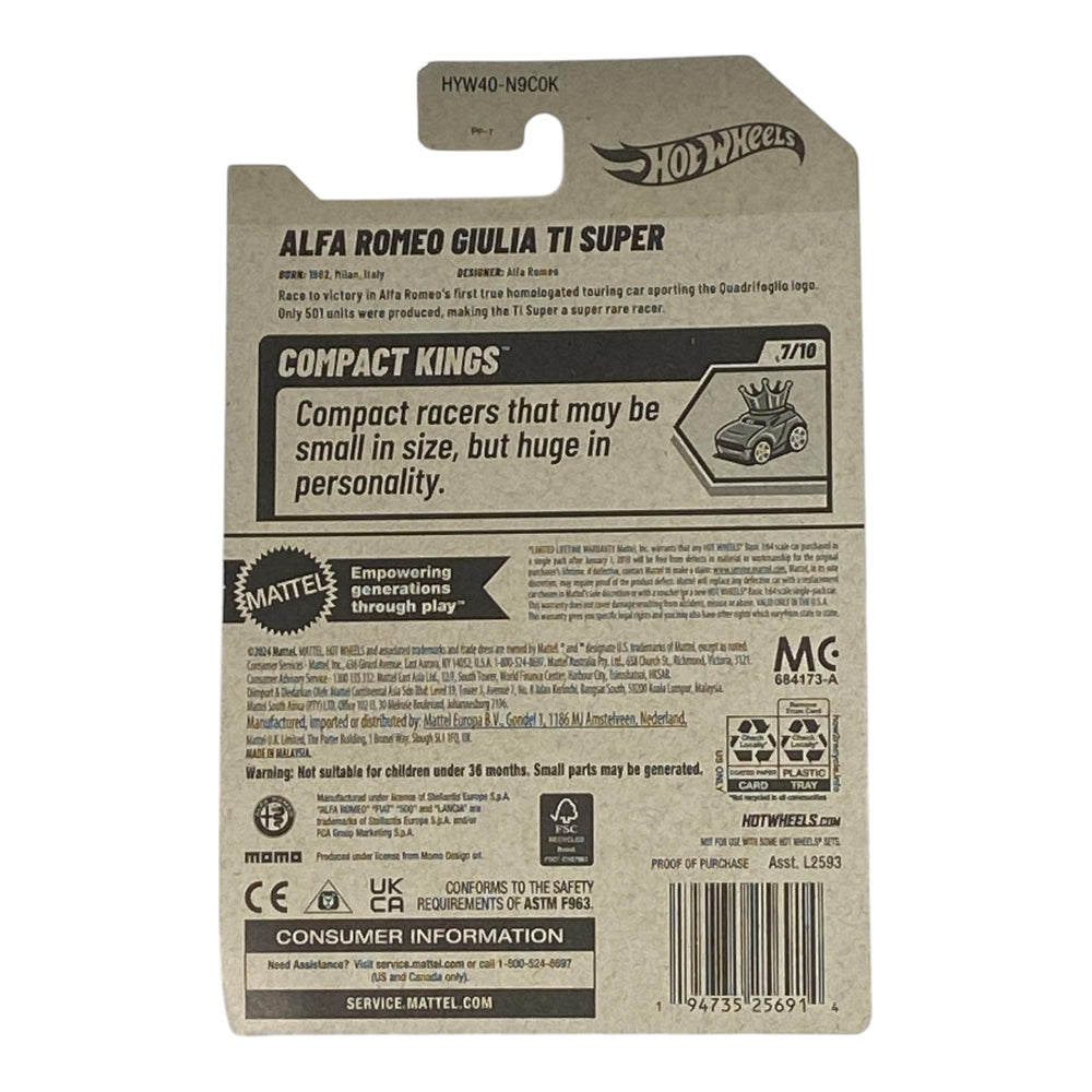 Hot Wheels Alfa Romeo Giulia TI Super - Compact Kings Series 7/10 - Collectors World Toys