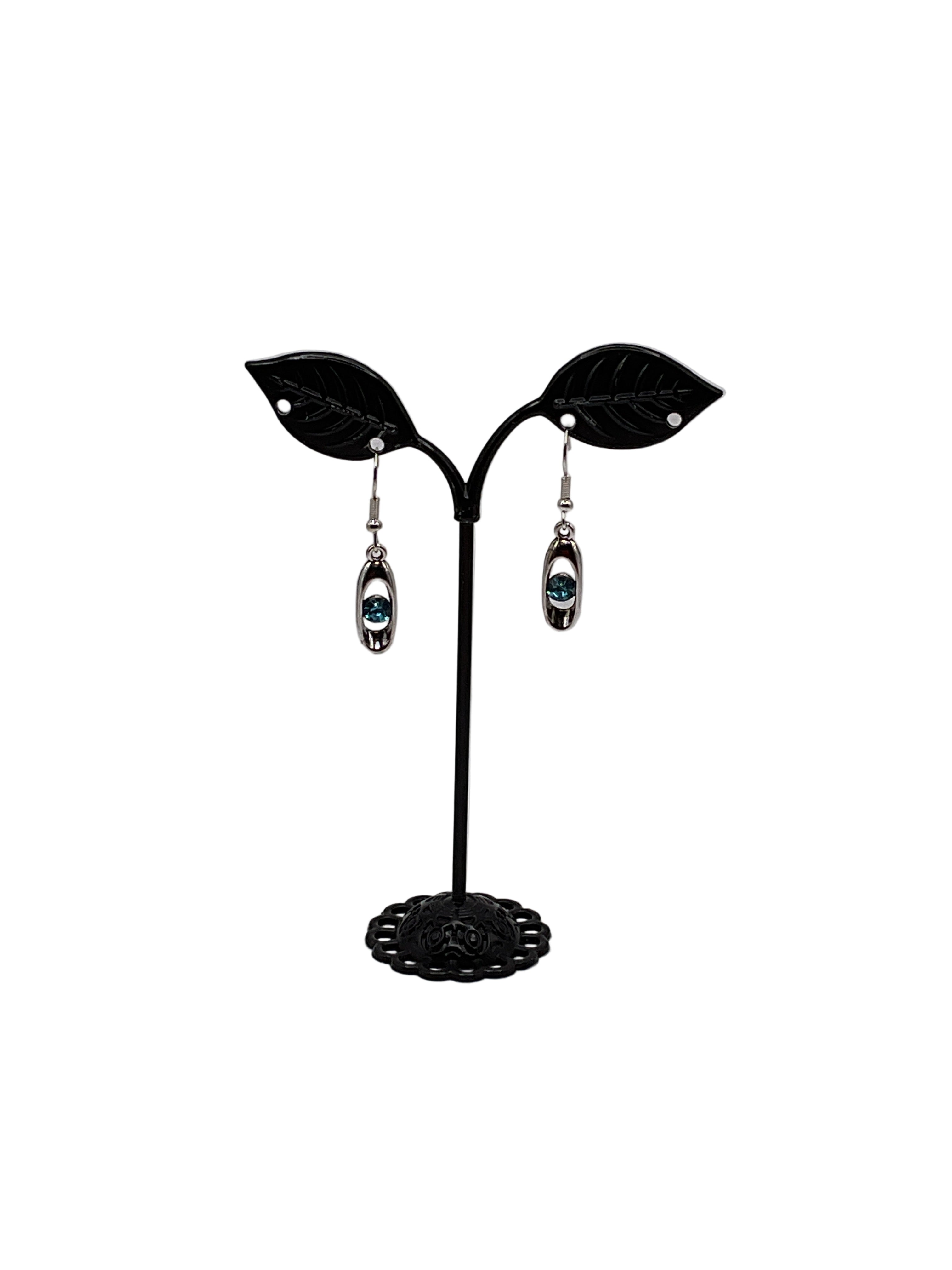 Silver Aquamarine Oval Earrings