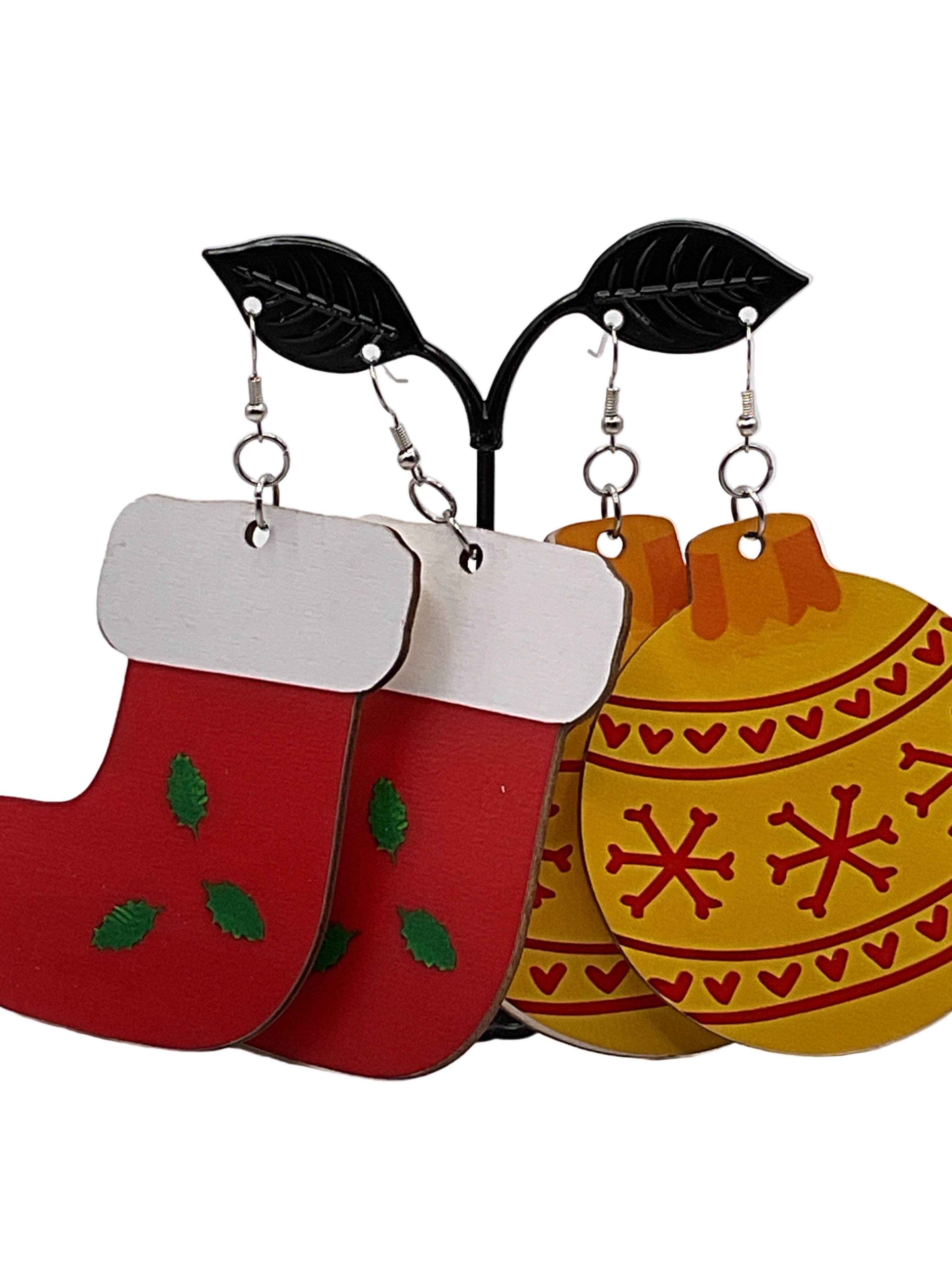 Large Wooden Christmas Earrings Main image