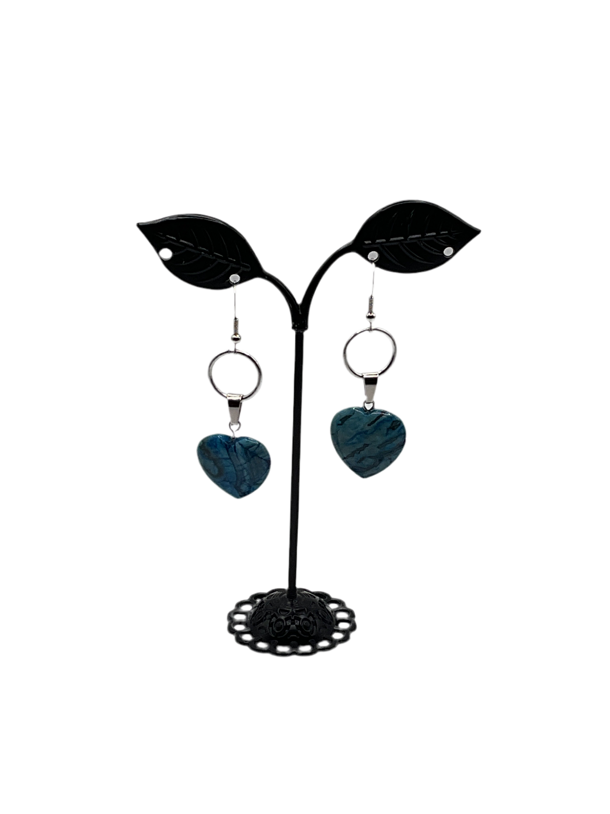 Blue Stone Heart Earrings