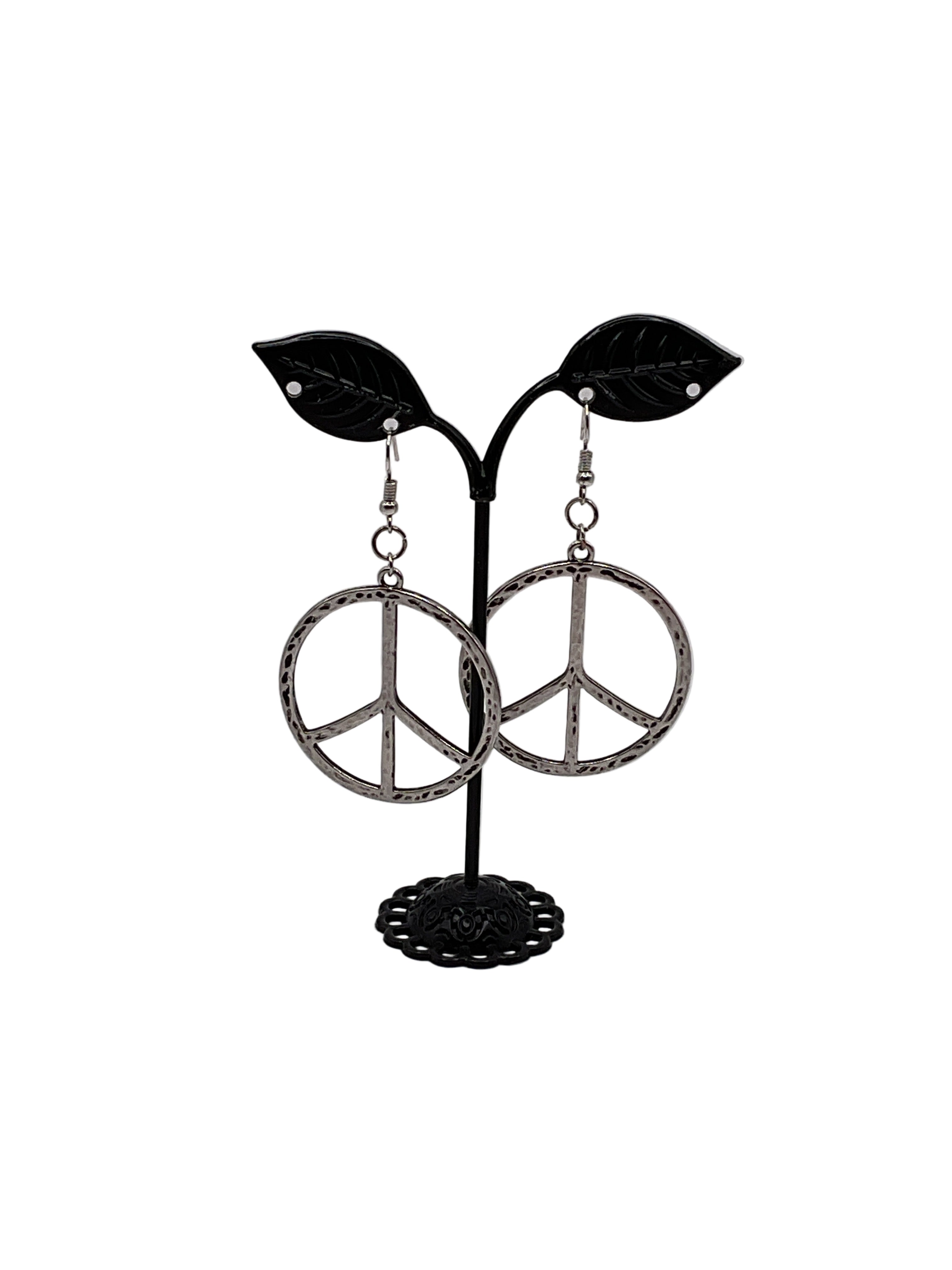 Silver peace sign earrings