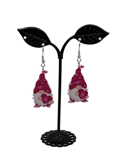 Breast cancer gnome earrings