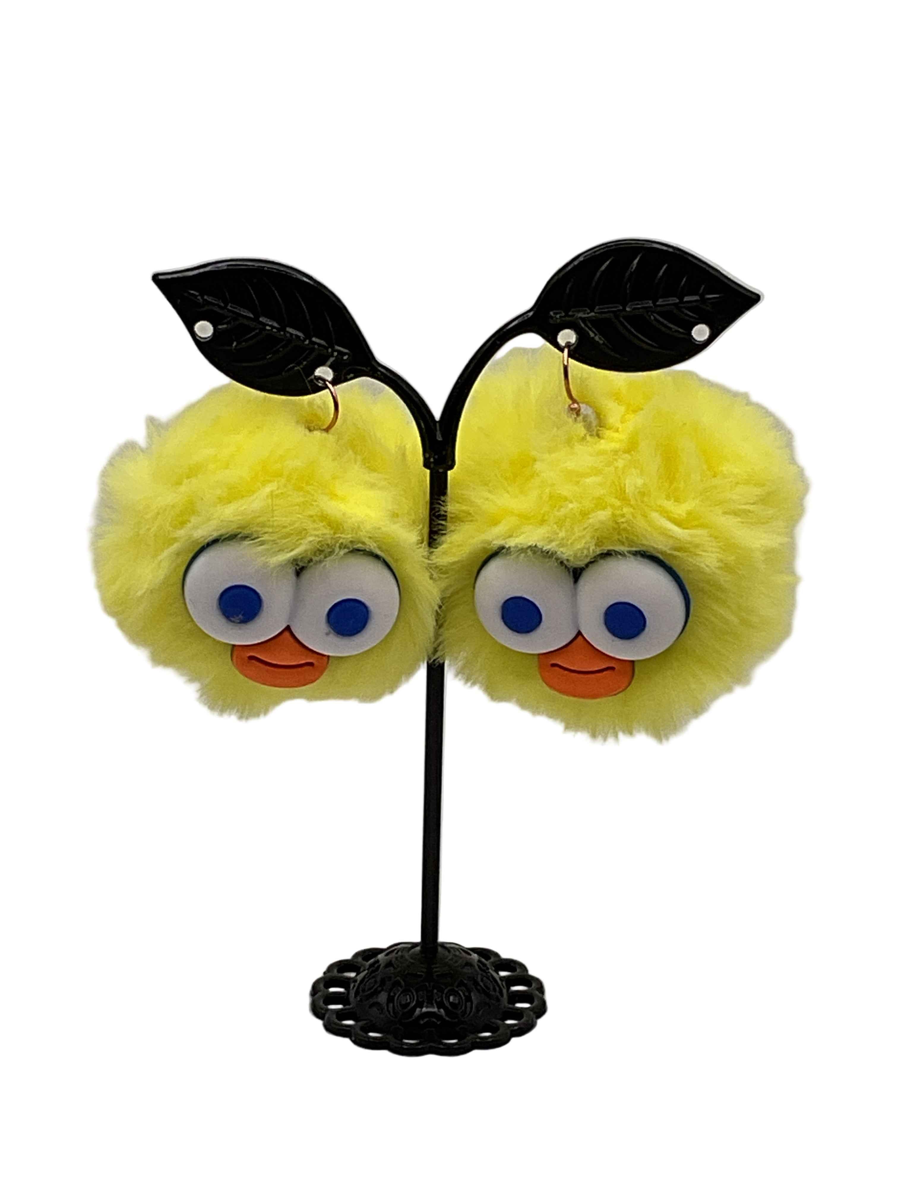 Yellow Fuzzy Critter earrings Main image