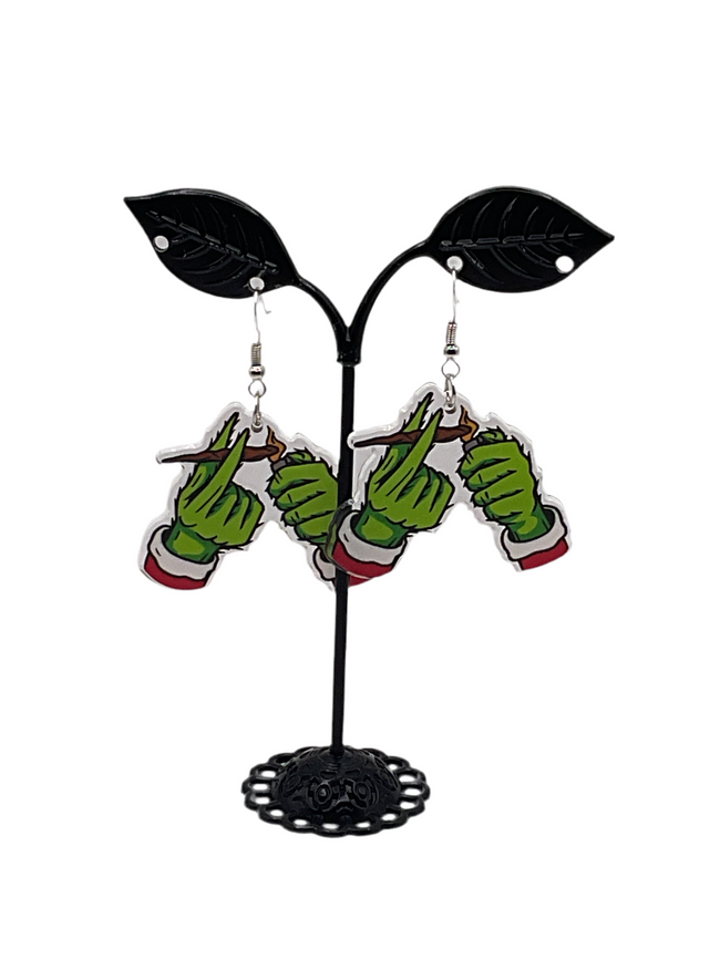 Green Christmas Hands with Blunt Earrings Hover Image