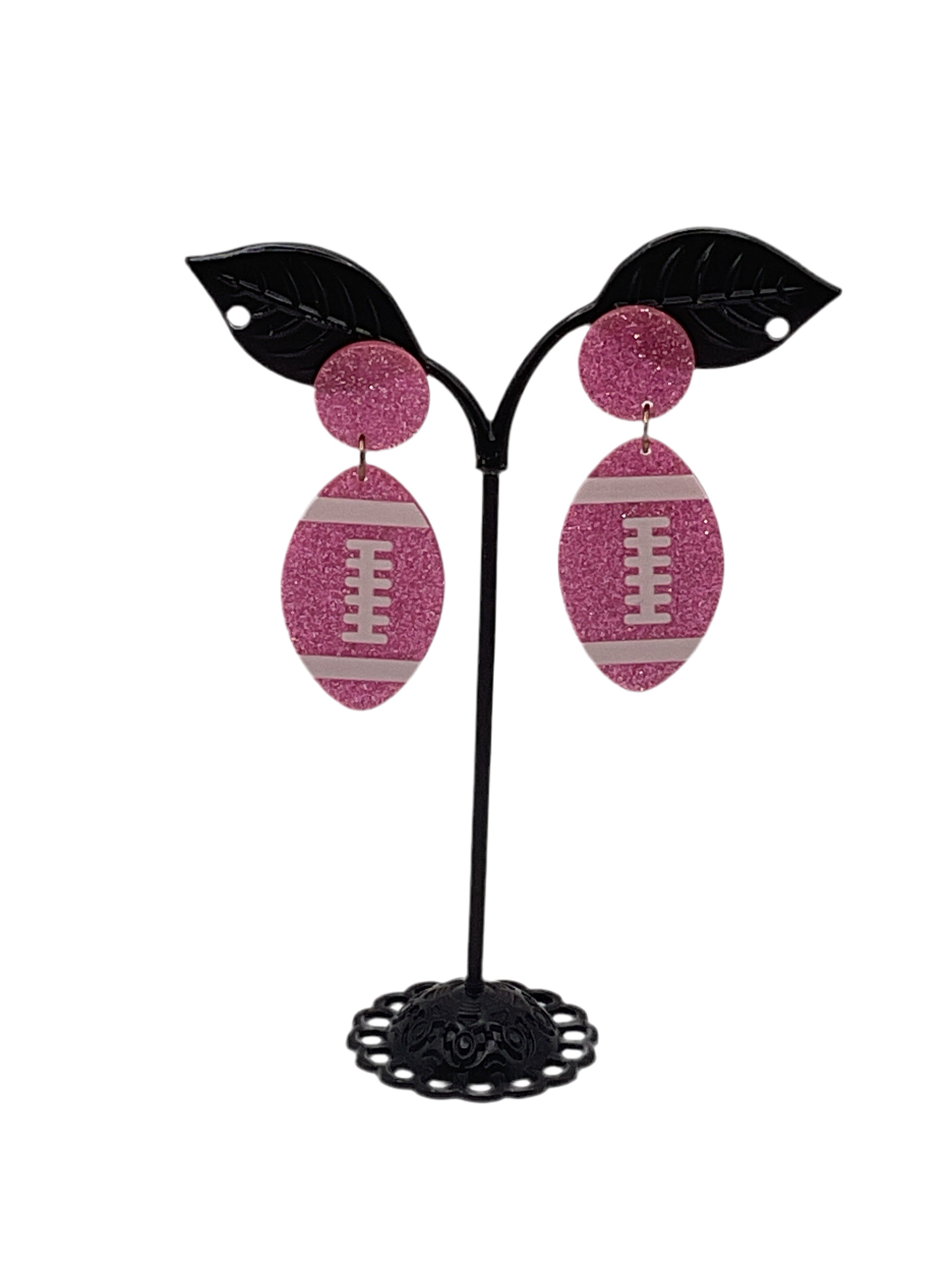 Pink football earrings