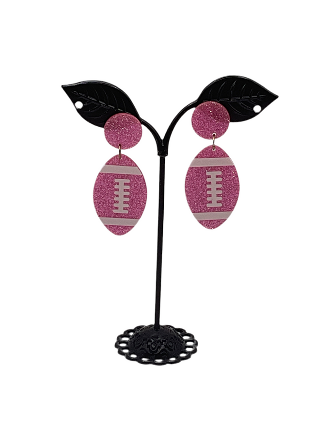 Pink football earrings Hover Image