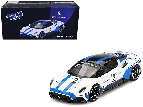 BBR - Maserati MC20 #2 White with Blue Stripes and Black Top "Maserati Performance Experience" 1/64 Diecast Model Car by BBR