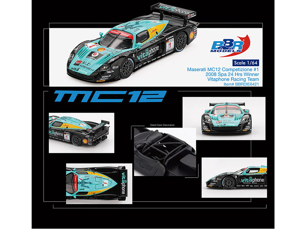 BBR - Maserati MC12 Competizione #1 Michael Bartels - Andrea Bertolini - Eric van de Poele - Stephane Sarrazin "Vitaphone Racing Team" Winner "24 Hours of Spa" (2008) 1/64 Diecast Model Car by BBR