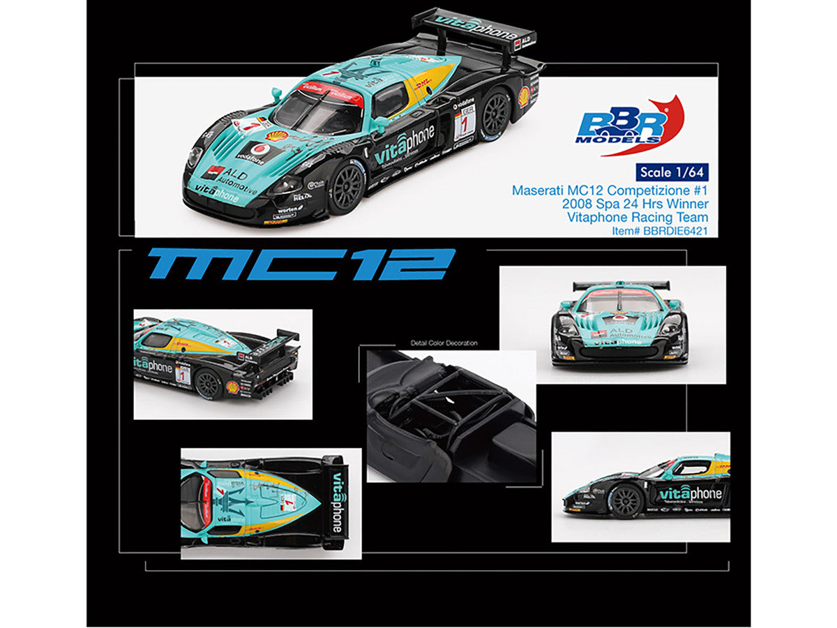BBR - Maserati MC12 Competizione #1 Michael Bartels - Andrea Bertolini - Eric van de Poele - Stephane Sarrazin "Vitaphone Racing Team" Winner "24 Hours of Spa" (2008) 1/64 Diecast Model Car by BBR