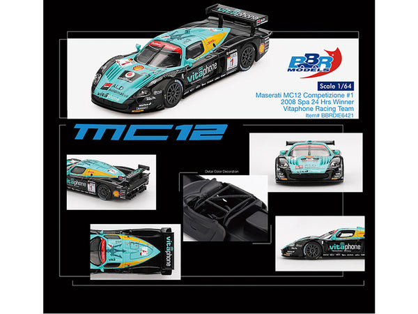 BBR - Maserati MC12 Competizione #1 Michael Bartels - Andrea Bertolini - Eric van de Poele - Stephane Sarrazin "Vitaphone Racing Team" Winner "24 Hours of Spa" (2008) 1/64 Diecast Model Car by BBR