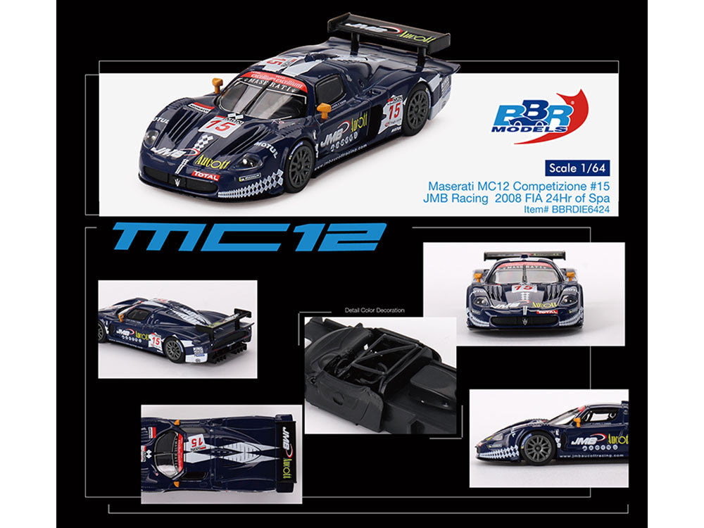 BBR - Maserati MC12 Competizione #15 Ben Aucott - Alain Ferte - Stephane Daoudi "JMB Racing" "24 Hours of Spa" (2008) 1/64 Diecast Model Car by BBR