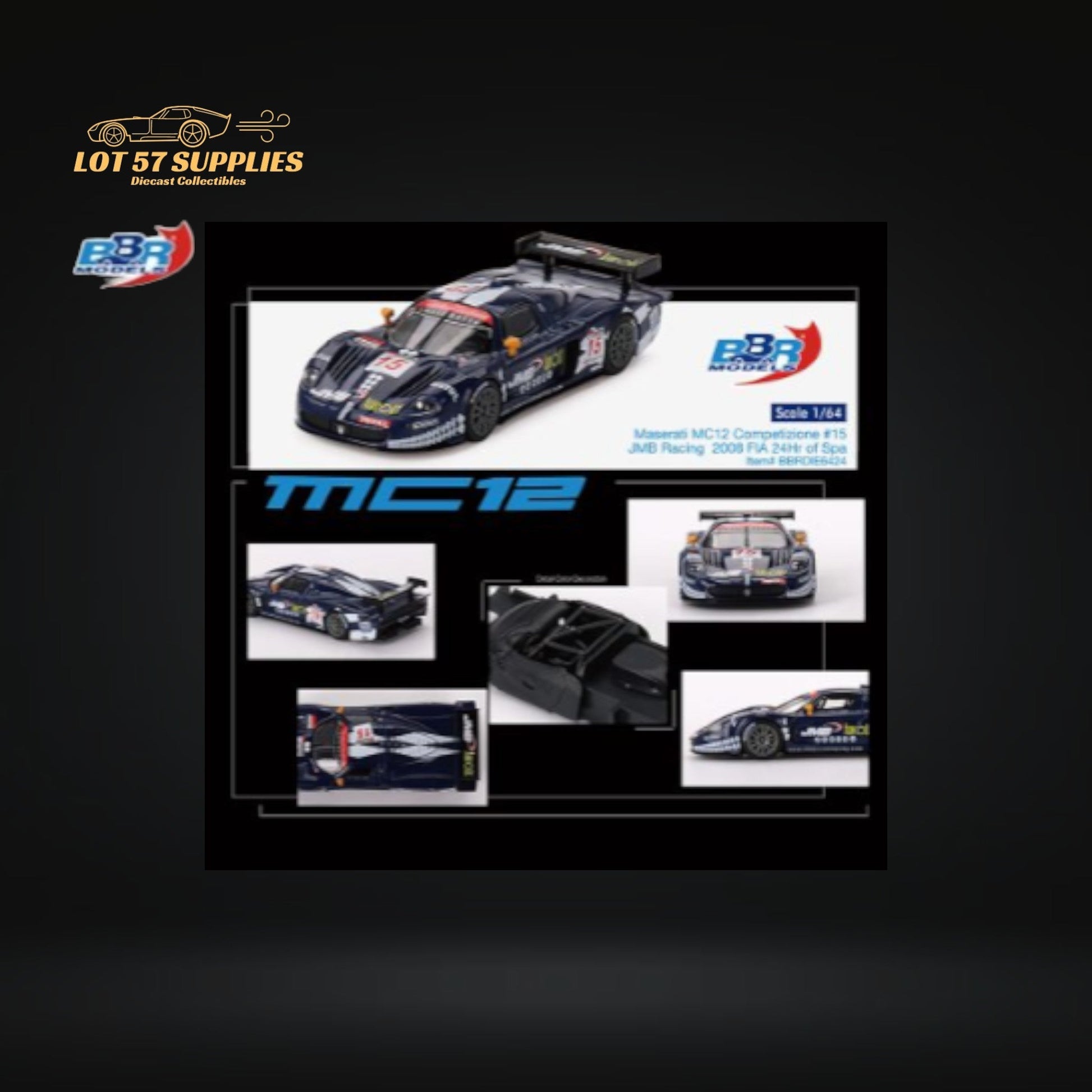BBR64 Maserati MC12 Competizione #15 JMB Racing 2008 FIA 24Hr of Spa 1:64 BBRDIE6424 - Collectors World Toys