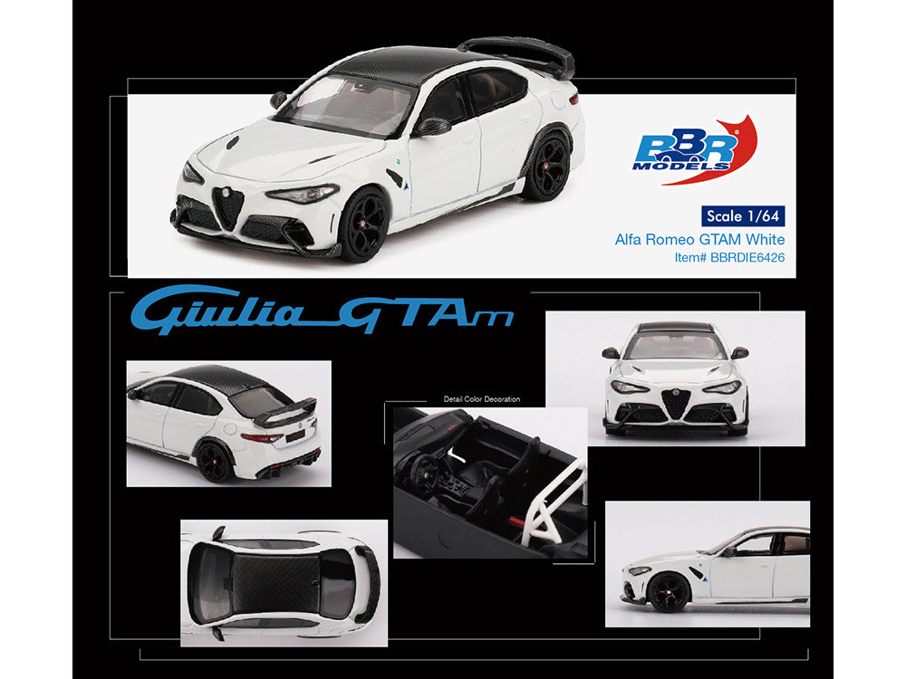 BBR - Alfa Romeo Giulia GTAm White with Carbon Top 1/64 Diecast Model Car by BBR