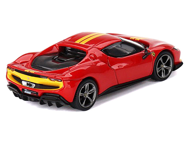 BBR - Ferrari 296 GTB Assetto Fiorano Rosso Corsa Red with Yellow Stripes 1/64 Diecast Model Car by BBR