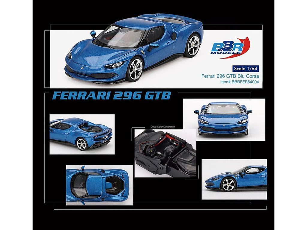 BBR - Ferrari 296 GTB Blue Corsa 1/64 Diecast Model Car by BBR
