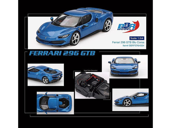 BBR - Ferrari 296 GTB Blue Corsa 1/64 Diecast Model Car by BBR