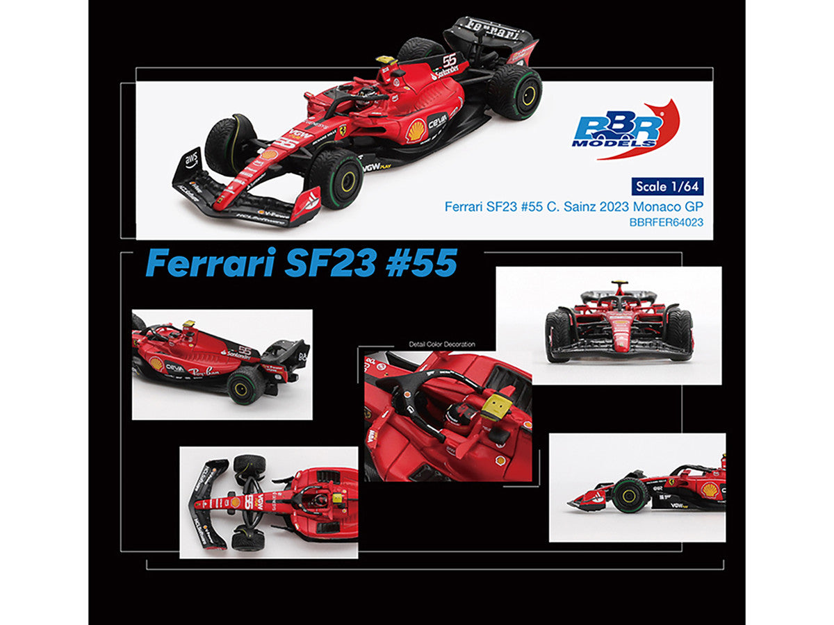 BBR - Ferrari SF-23 #55 Carlos Sainz Formula One F1 "Monaco GP" (2023) 1/64 Diecast Model Car by BBR Models