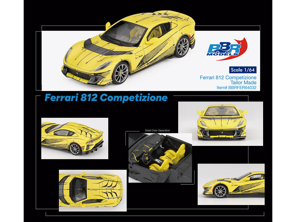 BBR - Ferrari 812 Competizione Matt Yellow with Graphics and Yellow Interior "Tailor Made" 1/64 Diecast Model Car by BBR