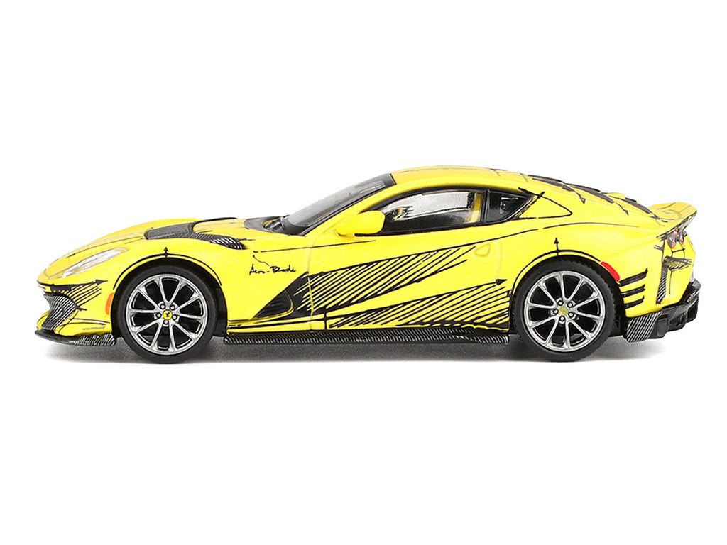 BBR - Ferrari 812 Competizione Matt Yellow with Graphics and Yellow Interior "Tailor Made" 1/64 Diecast Model Car by BBR