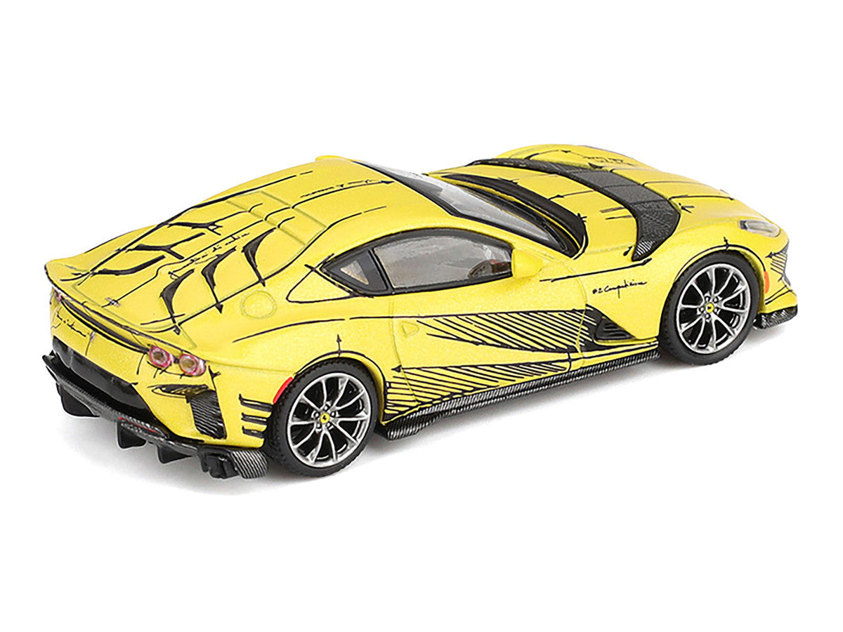 BBR - Ferrari 812 Competizione Matt Yellow with Graphics and Yellow Interior "Tailor Made" 1/64 Diecast Model Car by BBR